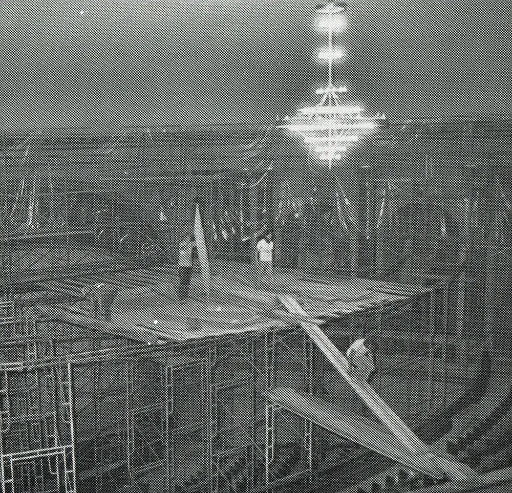 1982 – Scaffolding covers the auditorium to clean Proscenium Arch, Ceiling and Walls from the fire damage.